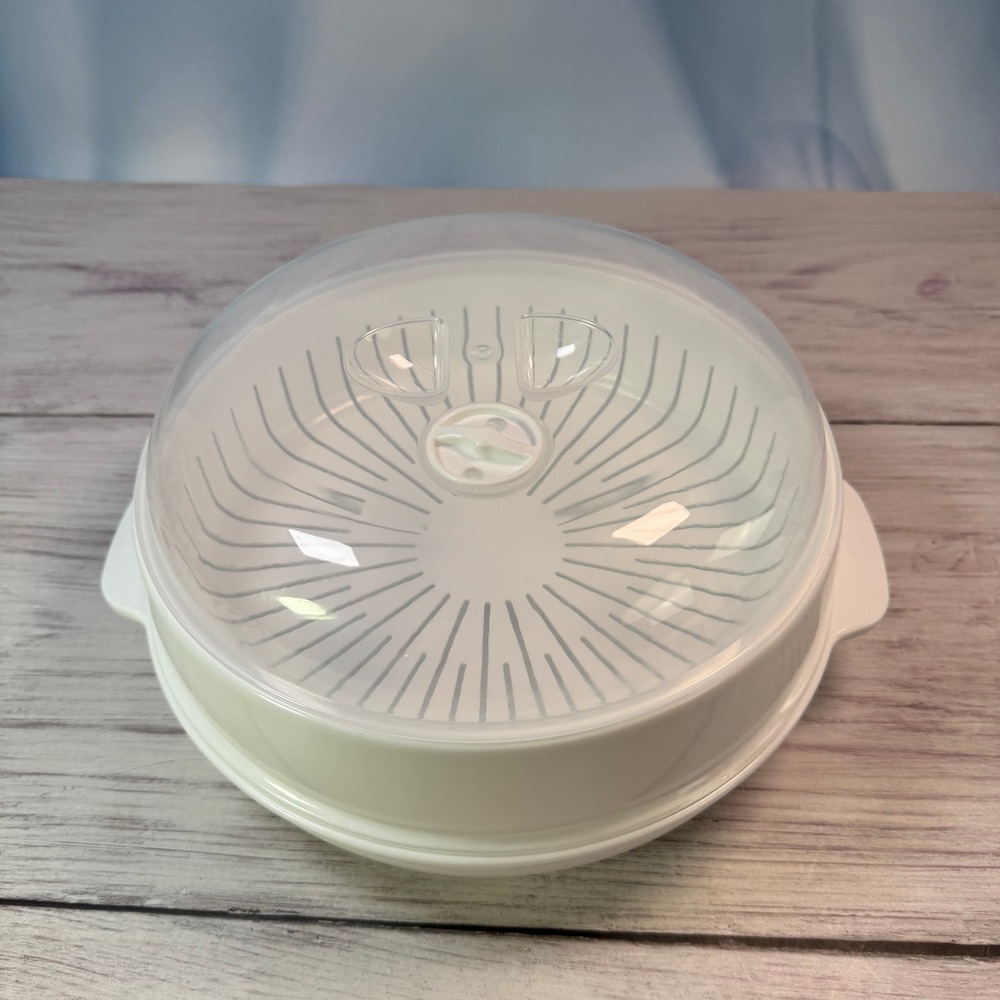 Microwave Food Steamer 8.5in White 3pc Vented Lid Healthy Cooking